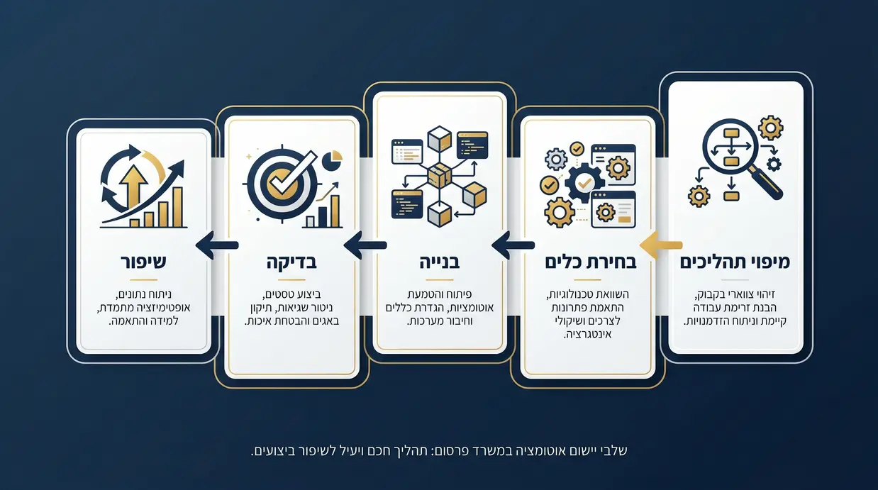 אינפוגרפיקה המציגה את שלבי יישום האוטומציה במשרד פרסום