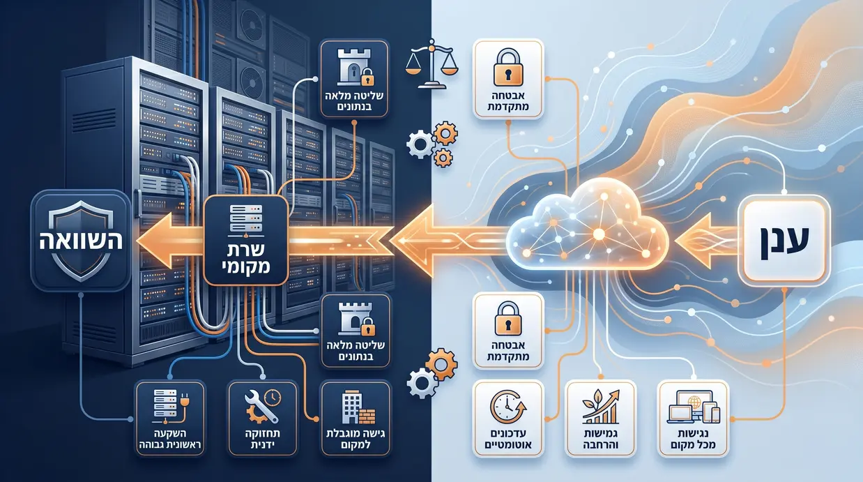השוואה חזותית בין CRM בענן לבין CRM בשרת מקומי