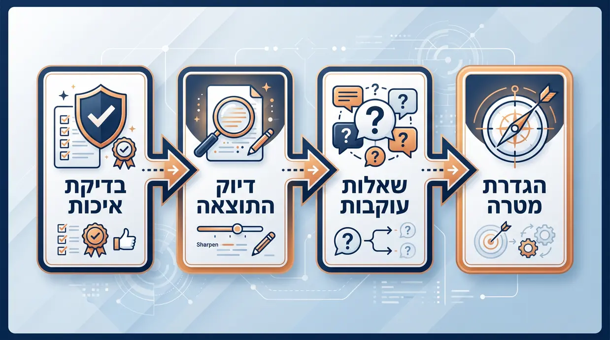 תרשים זרימה בעברית המציג את שלבי בניית פרומפט שיווקי בשיטת התשאול העוקב