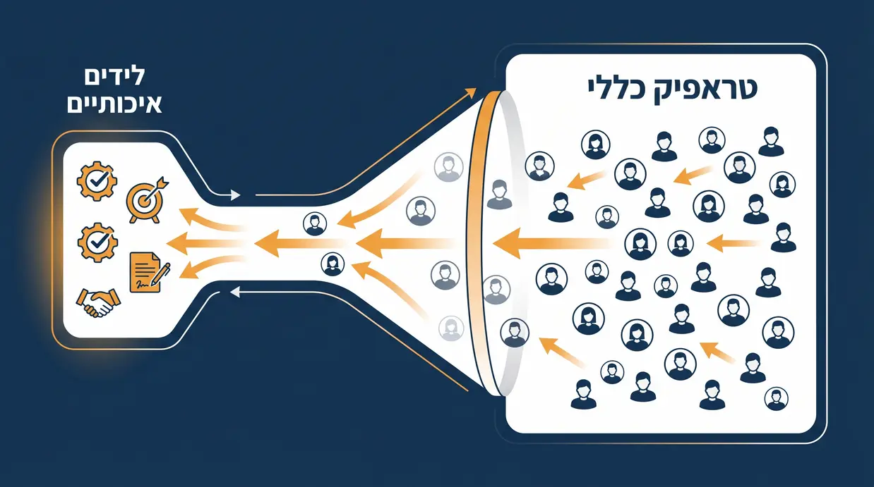 תרשים בעברית המשווה בין טראפיק כללי ללידים איכותיים