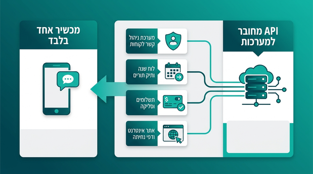 השוואה ויזואלית בין מכשיר וואטסאפ אחד לבין שרת API שמחובר למערכות עסקיות רבות