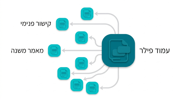 מפת נושאים המציגה עמוד פילר מרכזי שממנו יוצאים קישורים למאמרי משנה