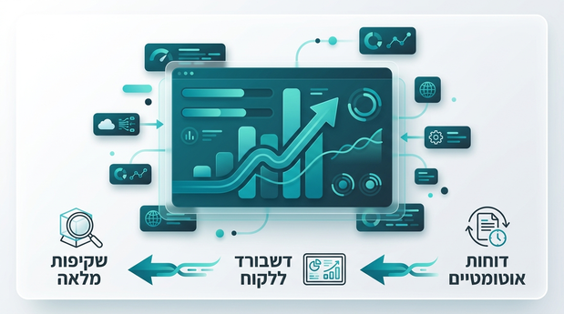 אילוסטרציה של דשבורד נתונים נקי ומסודר ללקוח עם גרפים ותצוגת ביצועים